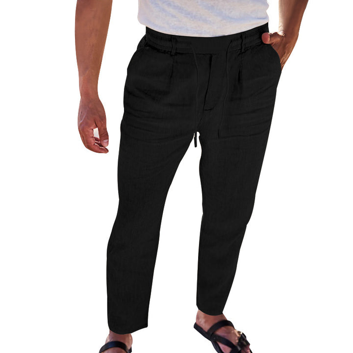 Herren lässige Leinenhose mit elastischem Bund Drune