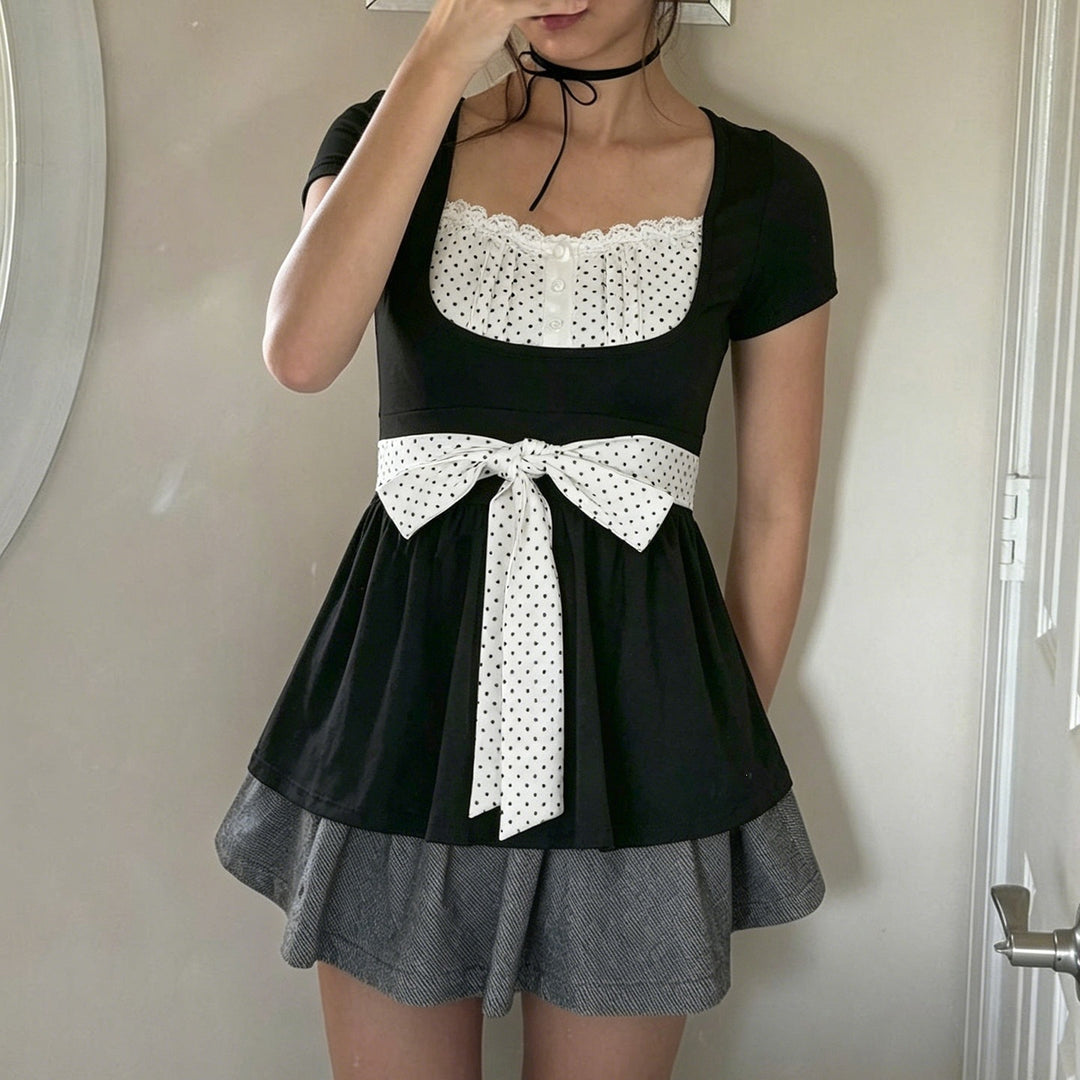 Damen Elegantes Minikleid mit Herz-Ausschnitt und verspieltem Rüschendesign Drune