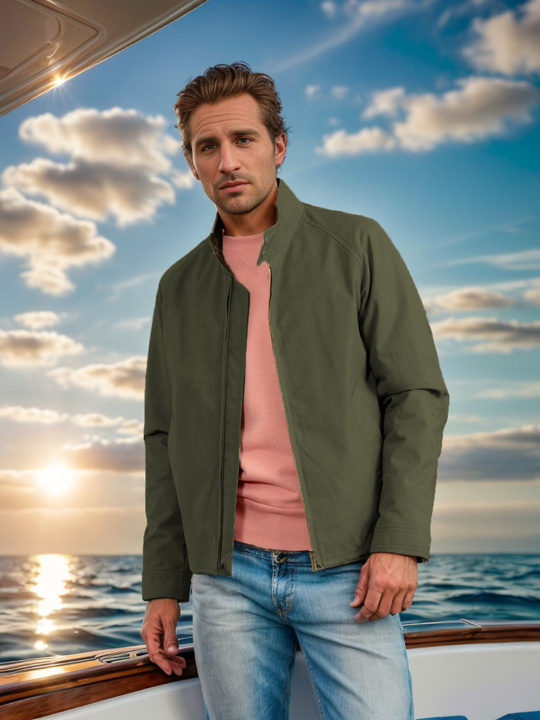 Herren leichte Freizeitjacke im modernen Design mit Stehkragen Drune