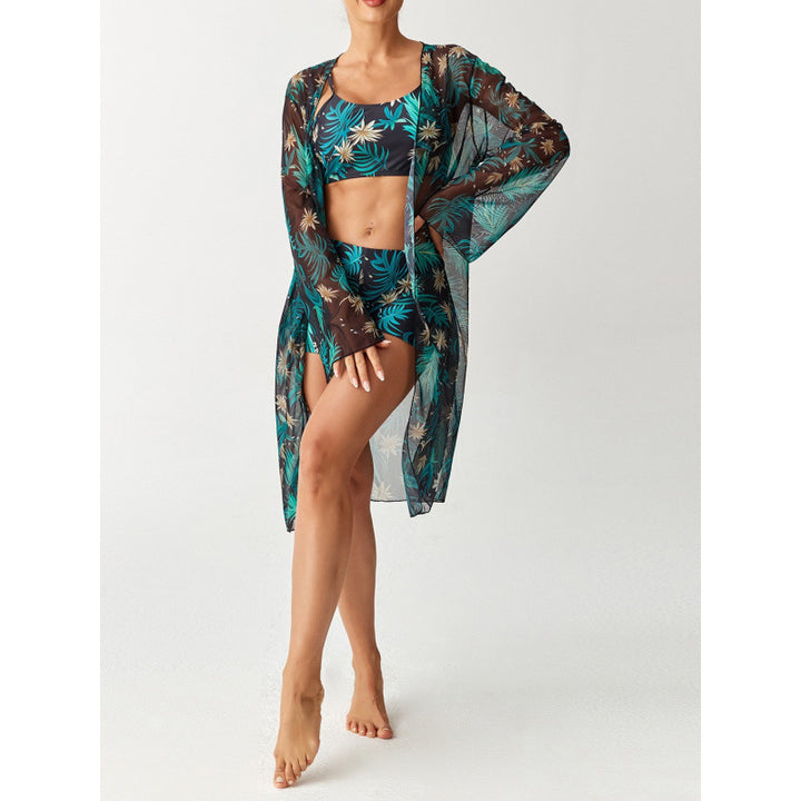 Damen Strandüberwurf mit floralem Design und hohem Schnitt Drune