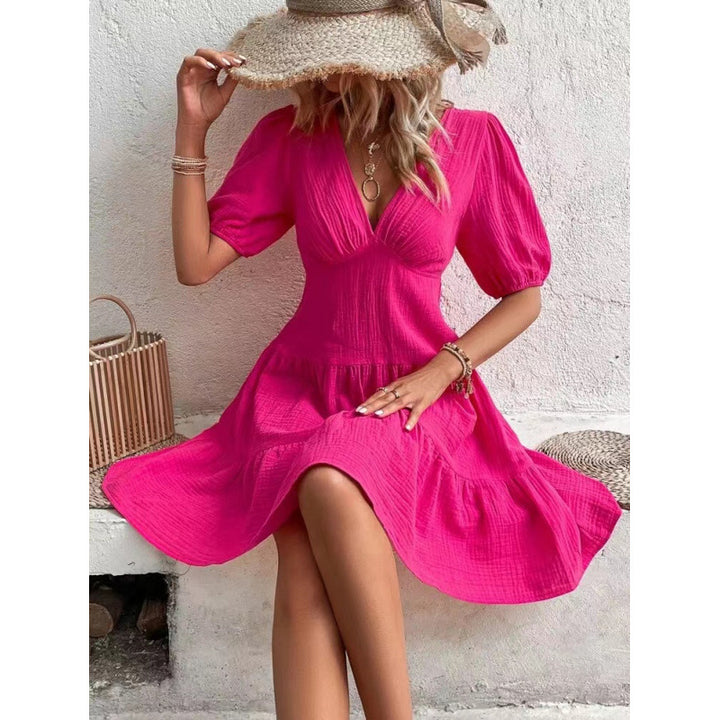 Damen Midi-Kleid mit Ballettärmeln und tiefem V-Ausschnitt Drune
