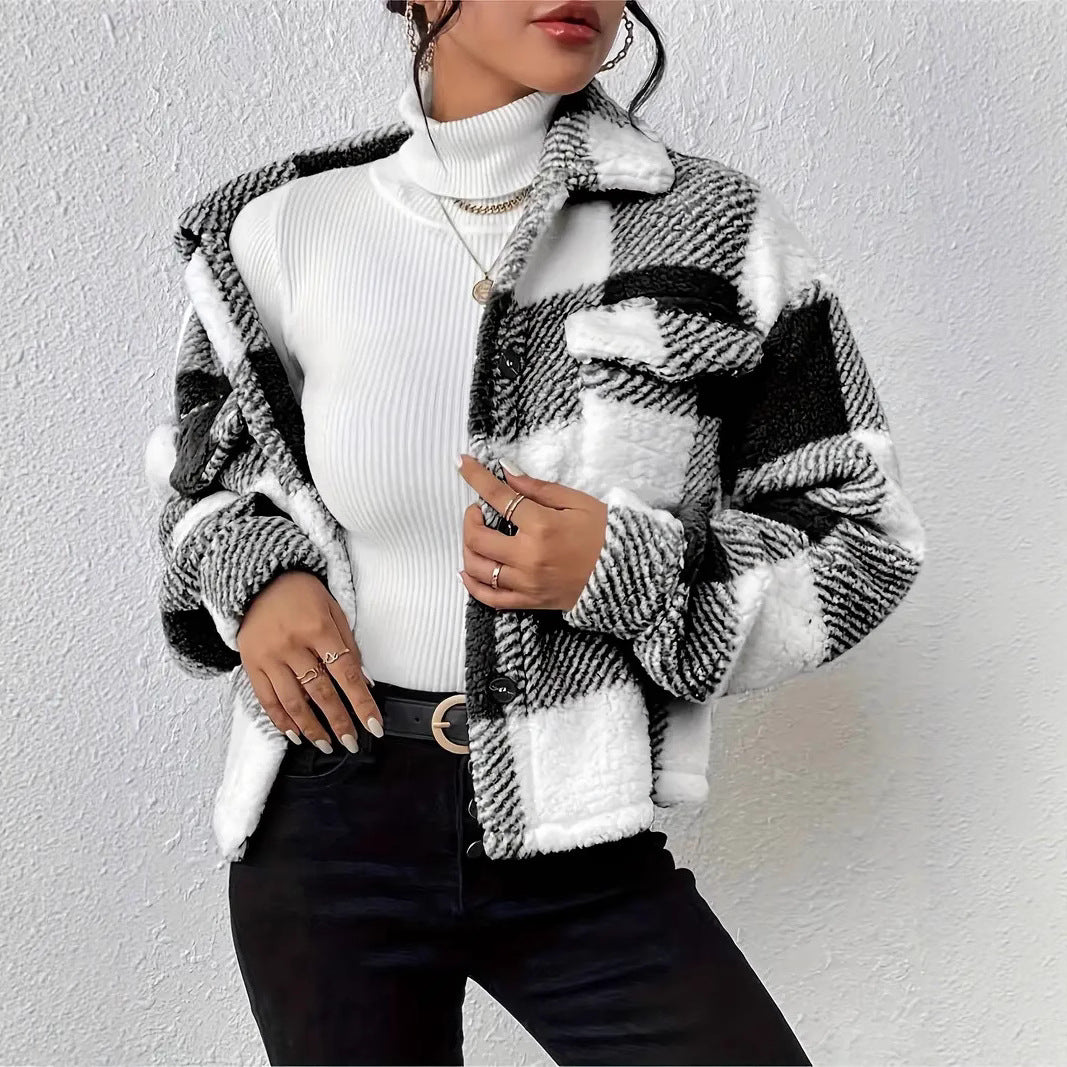 Damen Kuschelige Karojacke Drune