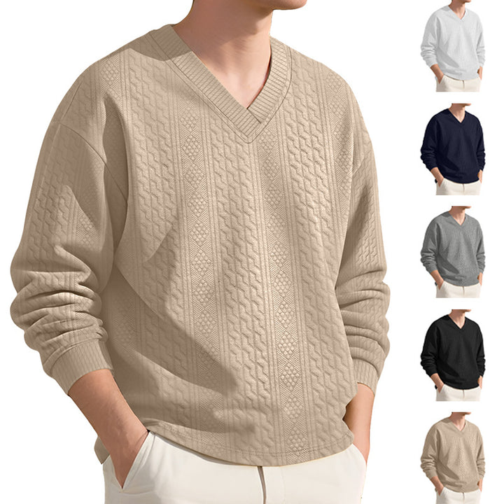 Herren nan strukturierter V-Ausschnitt Strickpullover mit Kabel- und Wabenmuster Drune