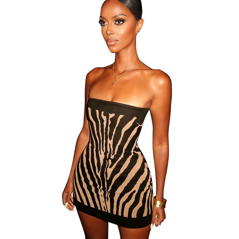 Damen Figurbetontes Bandeau Kleid im Zebra-Design Drune