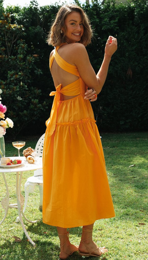 Damen Maxikleid mit tieferem Rückenausschnitt und seitlichen Schleifen Drune