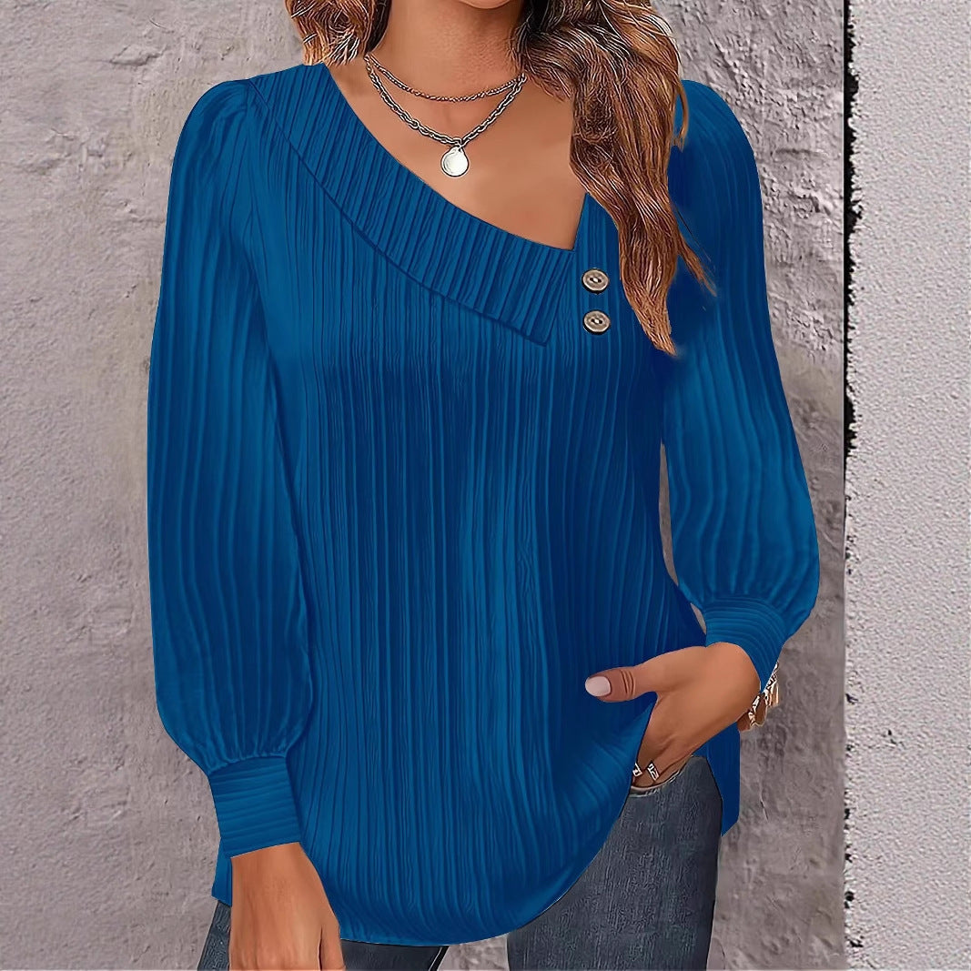 Damen Elegantes und lässiges Oberteil mit asymmetrischem Ausschnitt und Knopfdetails Drune