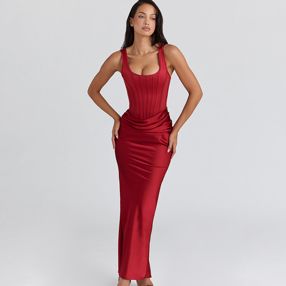 Damen Maxikleid mit figurbetonendem Oberteil und elegantem Drapierungseffekt Drune
