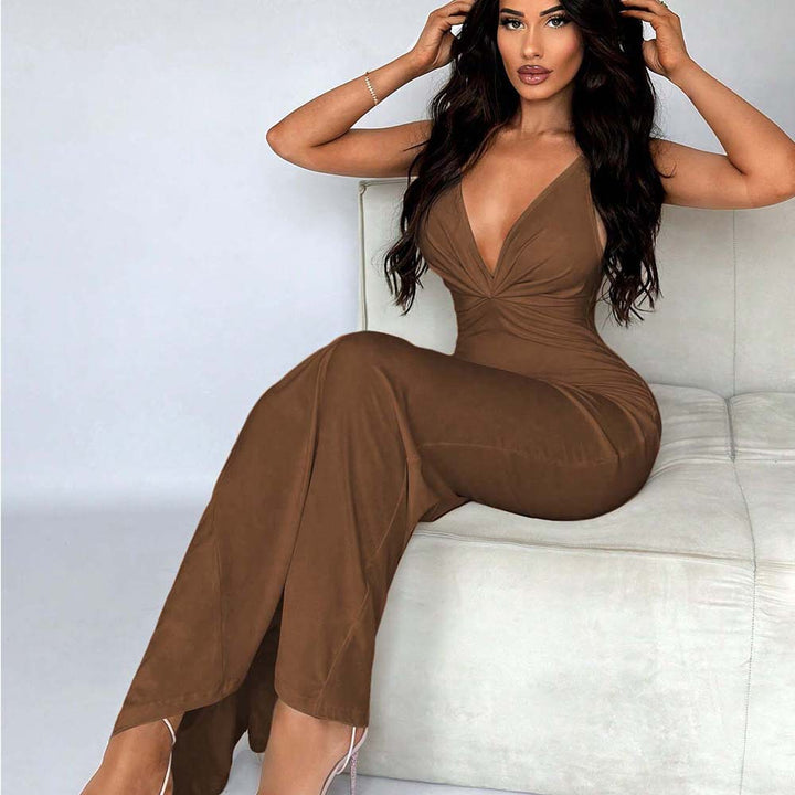 Damen Maxikleid mit tiefem V-Ausschnitt und schmalem Schnitt Drune