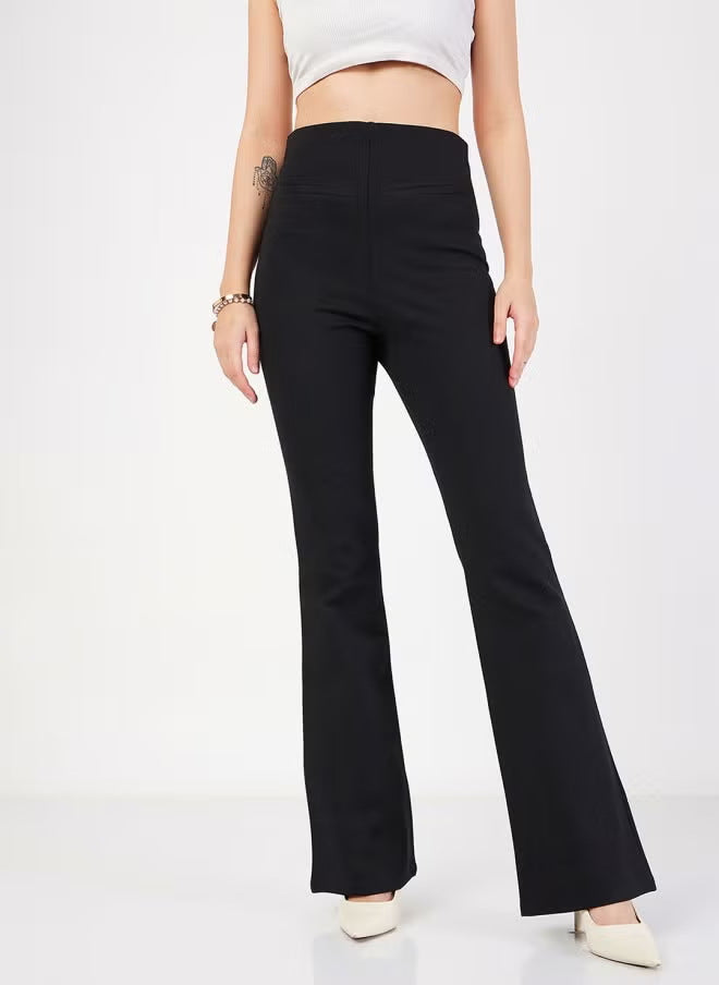 Damen Flared Pants mit hohem Bund und elastischem Material Drune