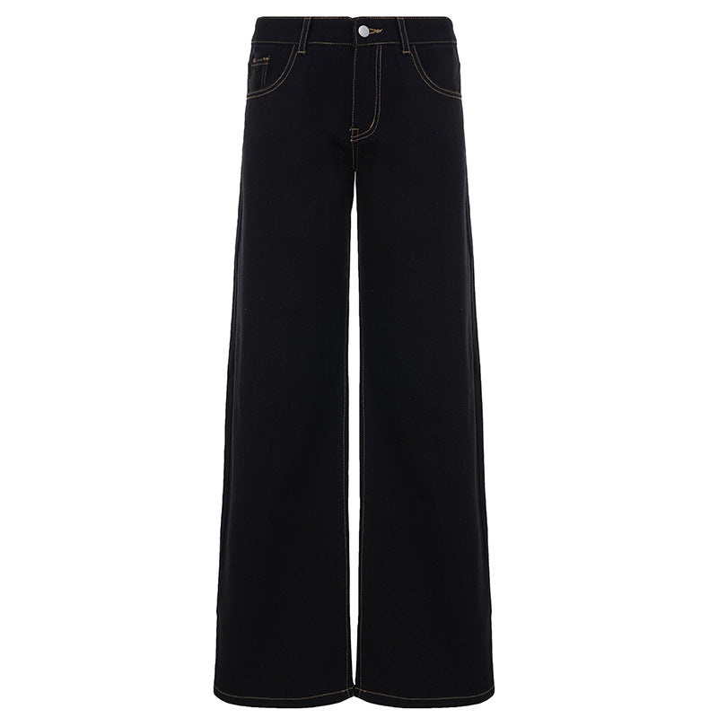 Damen nan weite Highwaist-Jeans mit weitem Bein, hohem Bund und Kontraststeppung Drune