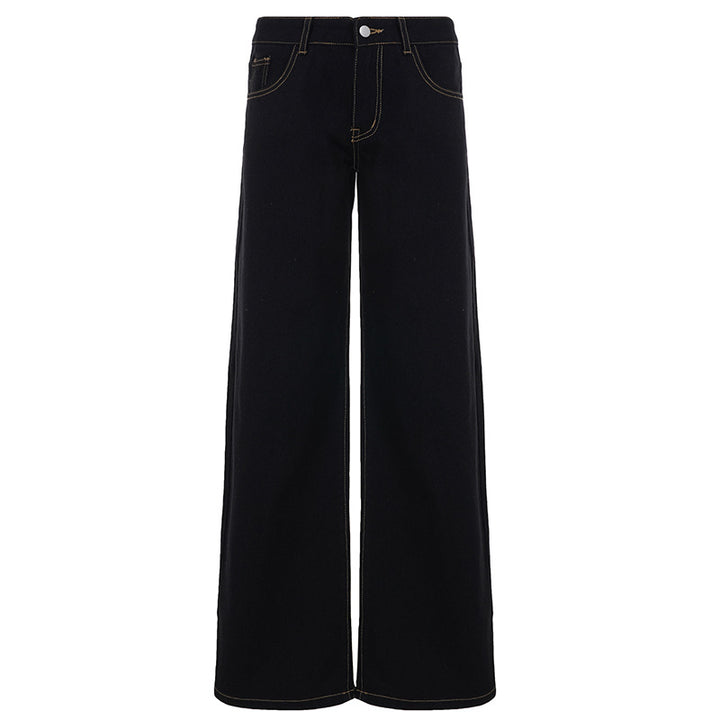 Damen nan weite Highwaist-Jeans mit weitem Bein, hohem Bund und Kontraststeppung Drune