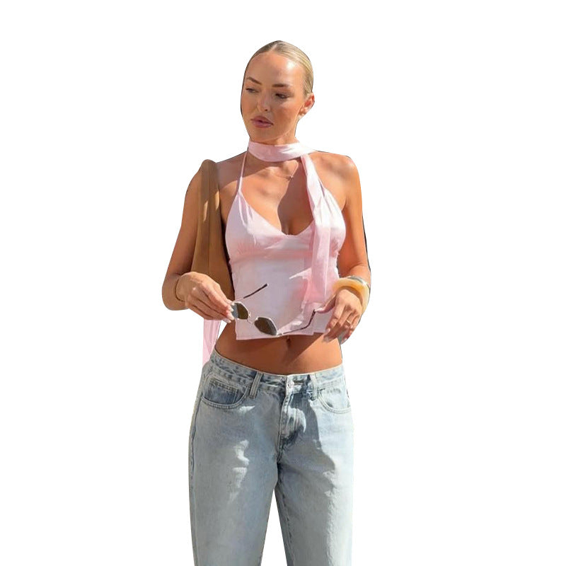 Damen Kurzarm Oberteil mit asymmetrischem Halterdesign und zarter Raffung Drune
