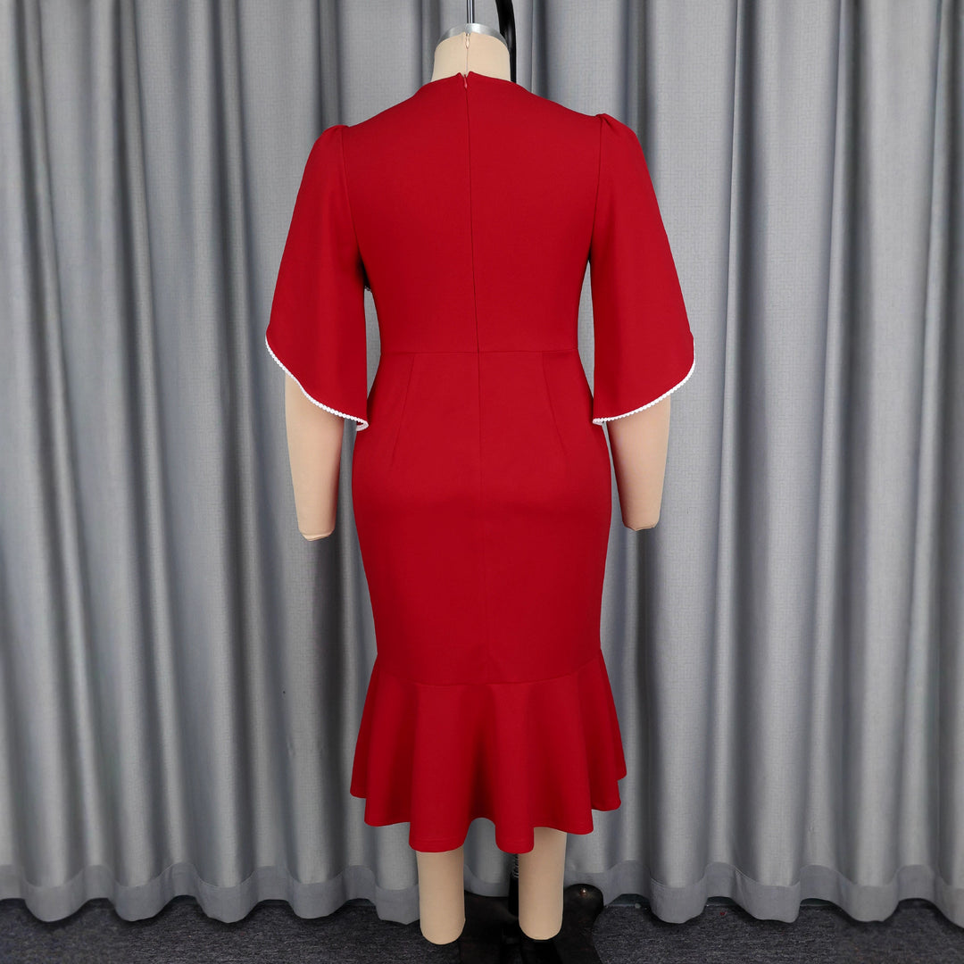 Damen figurbetontes Abendkleid mit Schößchen und voluminösem Rüschendesign Drune