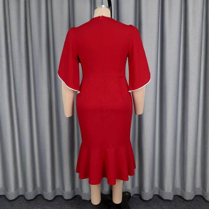 Damen figurbetontes Abendkleid mit Schößchen und voluminösem Rüschendesign Drune