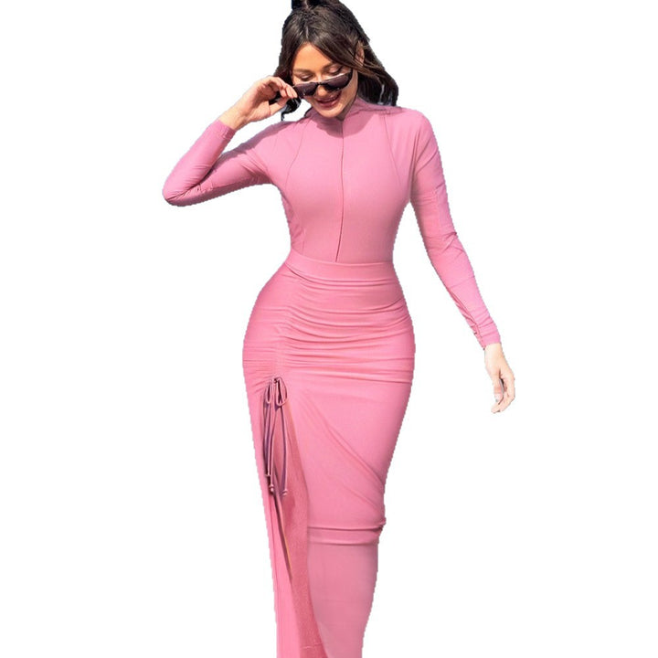Damen eleganter Sport-Badeanzug mit hochgeschlossenem Kragen und seitlichen Raffung Drune