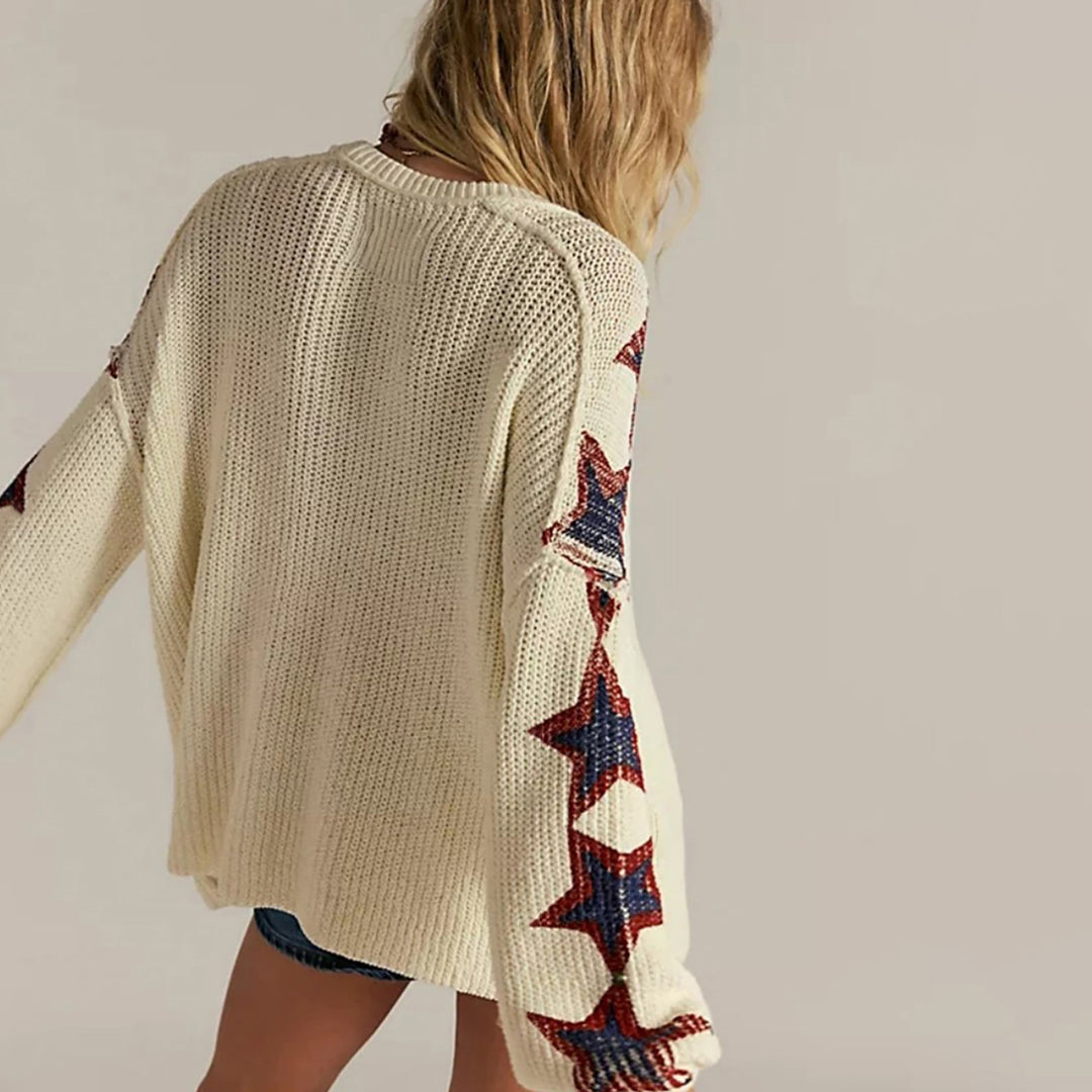 Damen Oversized Pullover mit Sternenmotiv Drune