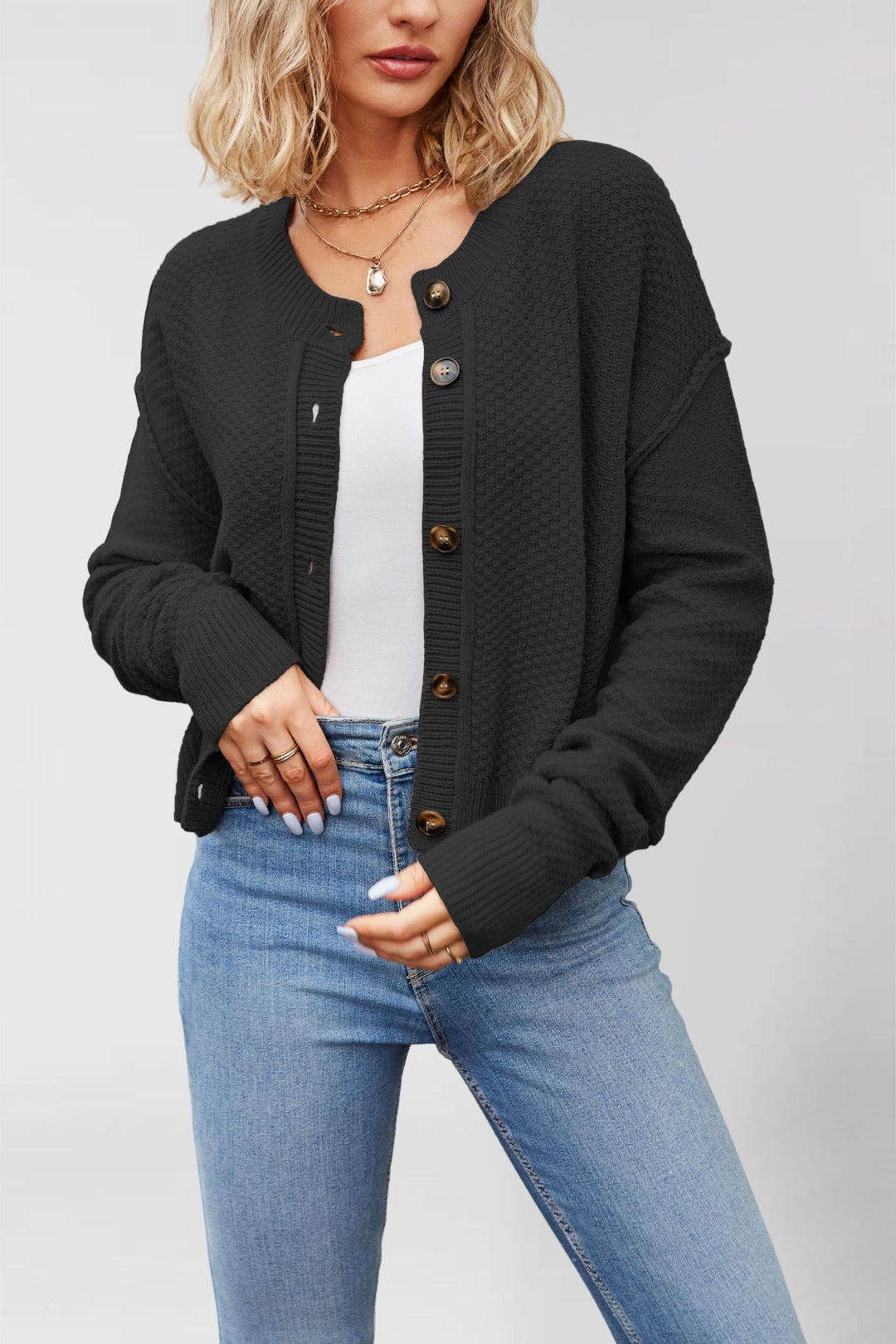 Damen Strickjacke mit Knopfleiste und strukturierter Oberfläche Drune