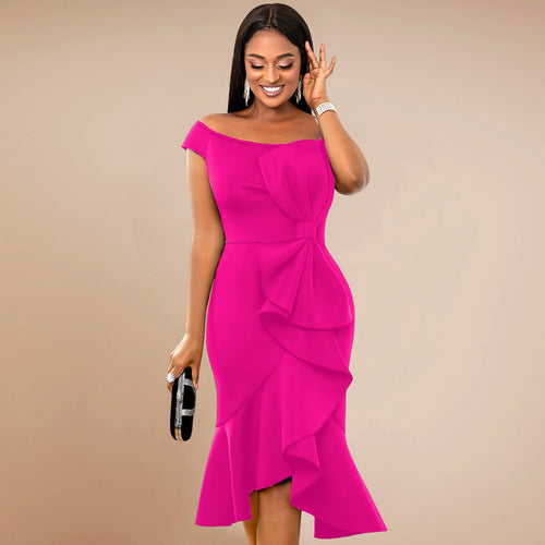 Damen Elegantes Wickelkleid mit Rüschen und Off-Shoulder Design Drune