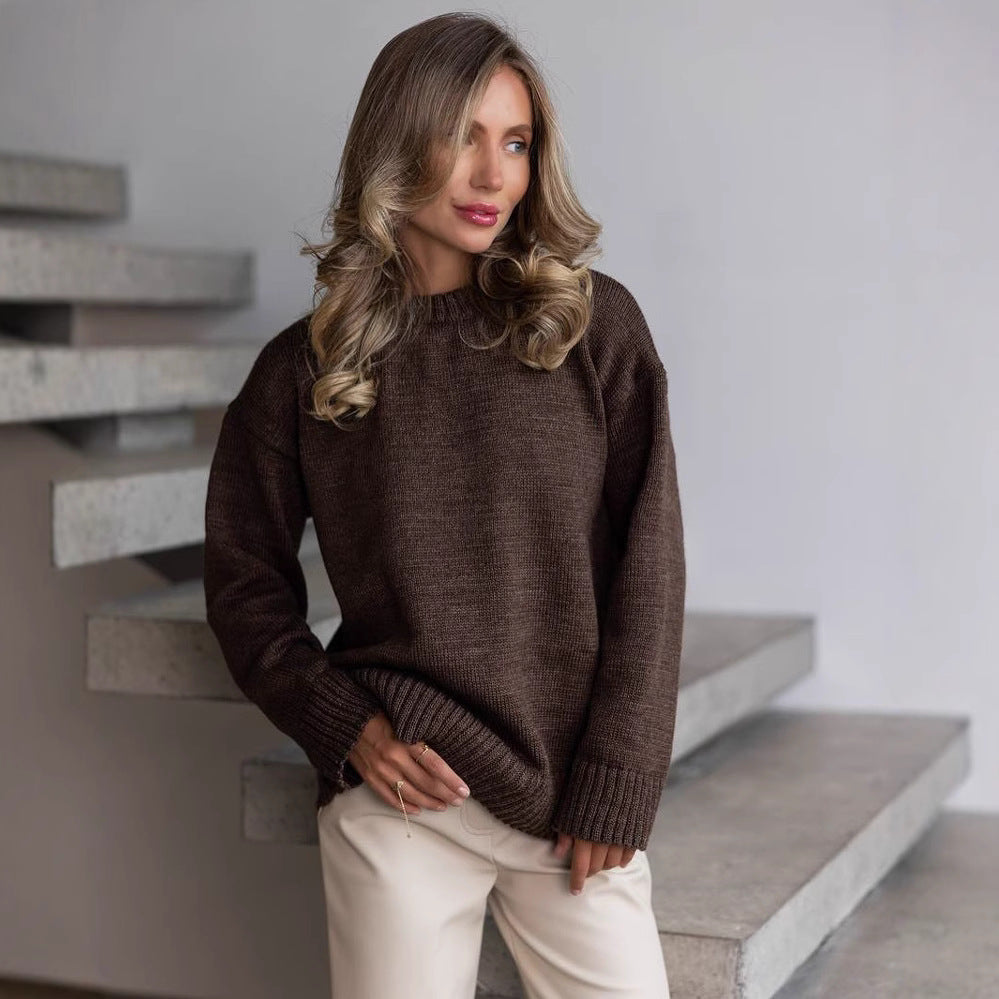 Damen Grobstrickpullover mit weitem Schnitt und Rippbündchen Drune