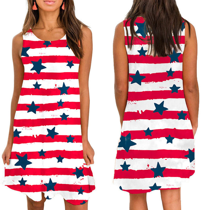 Damen ärmelloses Star-Muster Kleid mit himmelblauem Design und lockerer Passform Drune