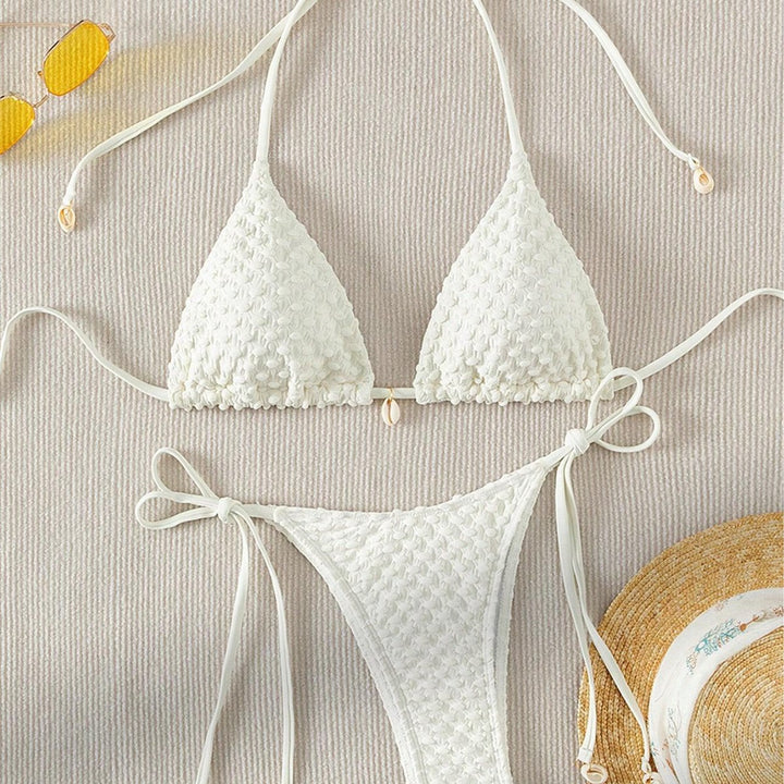 Damen Triangle-Bikini mit strukturiertem Material und zarten Bindebändern Drune