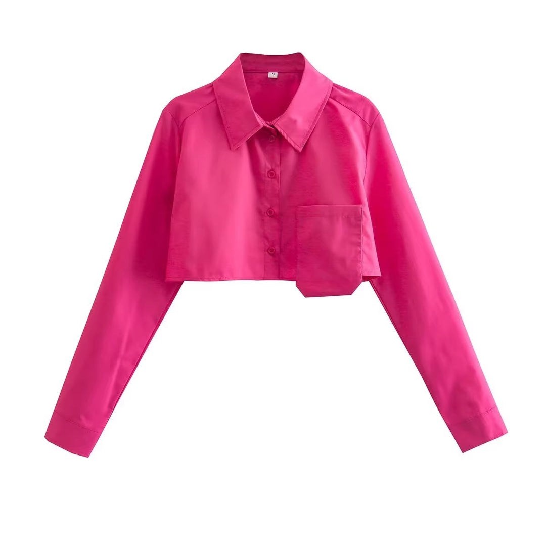 Damen cropped Bluse mit modernem Schnitt und praktischem Taschen-Design Drune