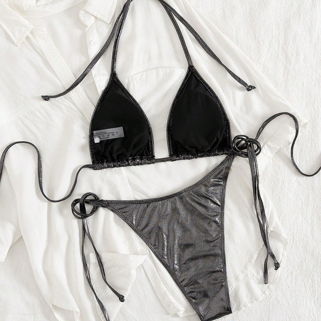 Damen Triangel-Bikini mit verstellbaren Bändern und glänzendem Design Drune