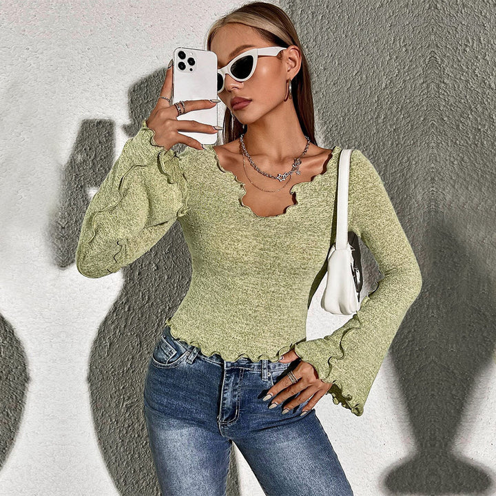 Damen Langarmshirt mit welligem Saum und durchgehendem Strukturmuster Drune