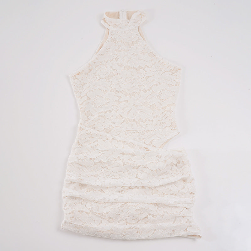 Damen Spitzen-Cocktailkleid mit schicker Halteroptik und elastischem Saum Drune