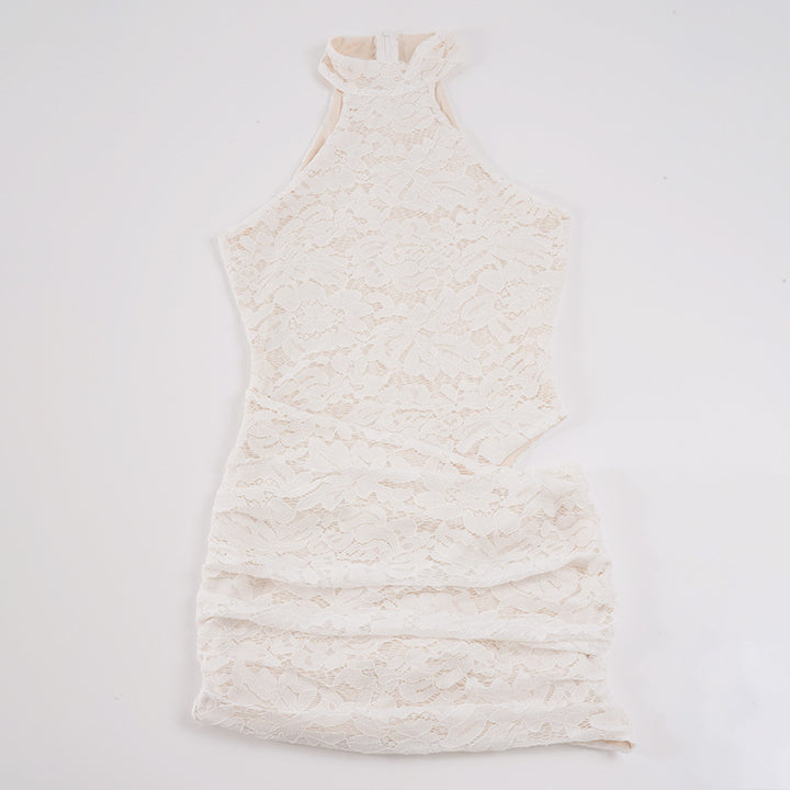 Damen Spitzen-Cocktailkleid mit schicker Halteroptik und elastischem Saum Drune