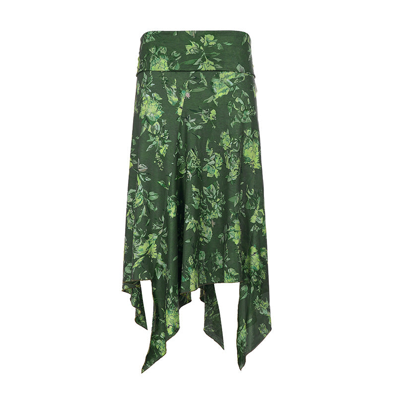 Damen asymmetrischer Wickelrock mit floralem Design und elastischem Bund Drune