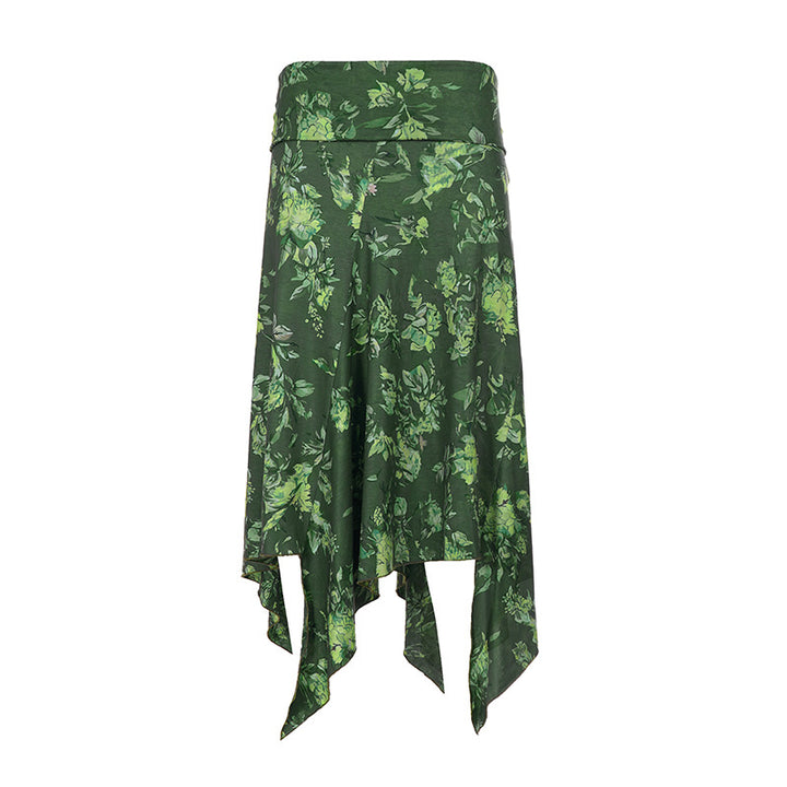 Damen asymmetrischer Wickelrock mit floralem Design und elastischem Bund Drune