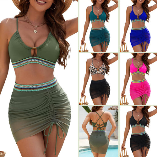 Damen Bikinoberteil mit trendigem Leopardendruck und Wickelrock Drune