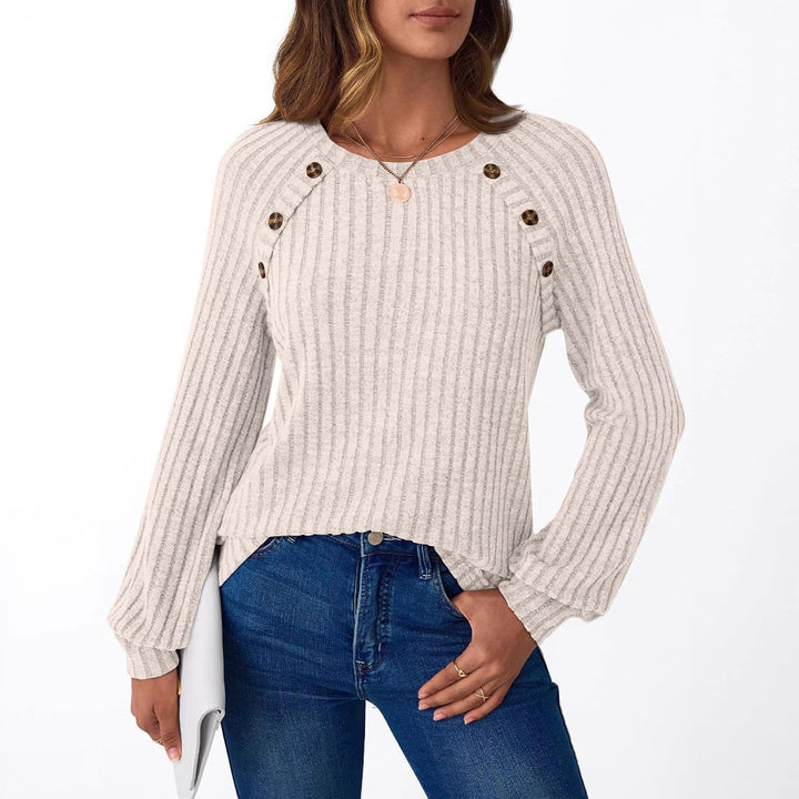 Damen Strickpullover mit dekorativen Knöpfen und modernem Rippenmuster Drune