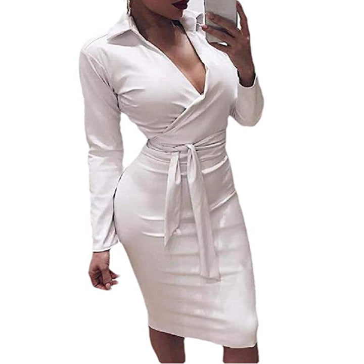 Damen Wickelkleid mit eleganter Schnittführung und Taillengürtel Drune