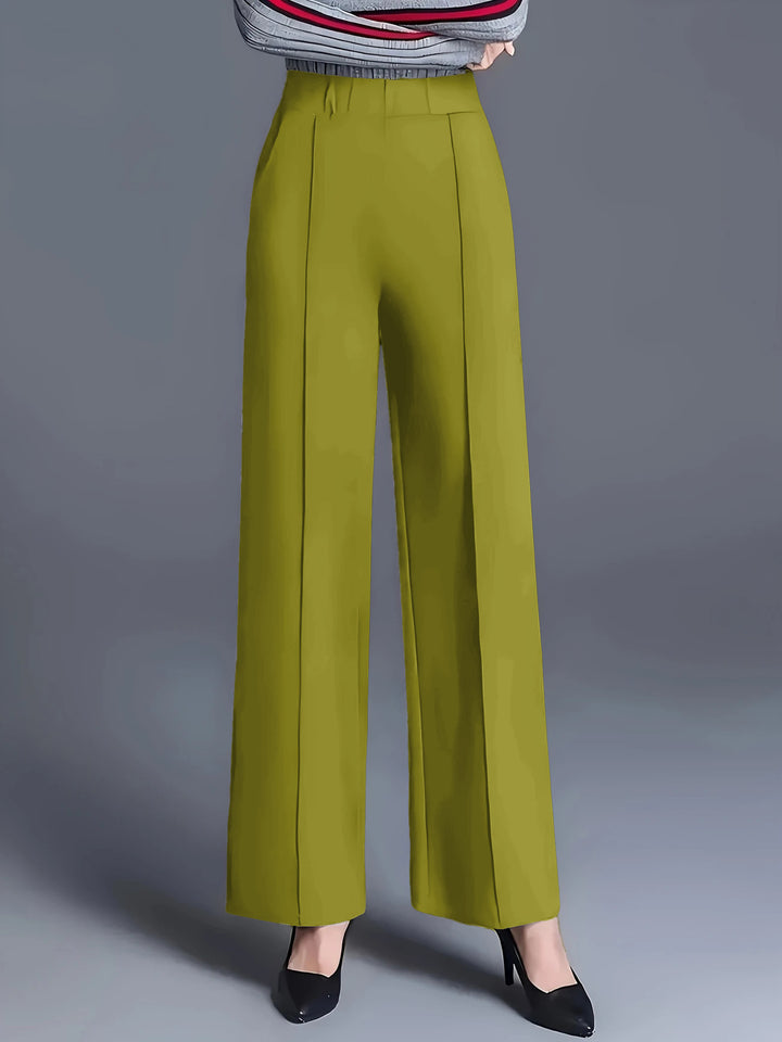 Damen elegante Hochbundhose mit Faltenwurf und dehnbarem Bund Drune