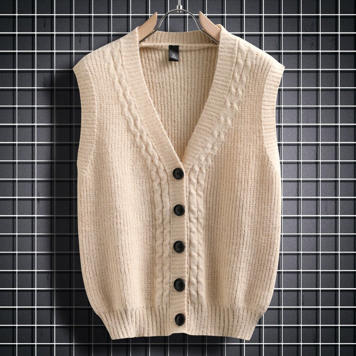 Damen ärmellose Strickjacke mit strukturiertem Zopfmuster Drune