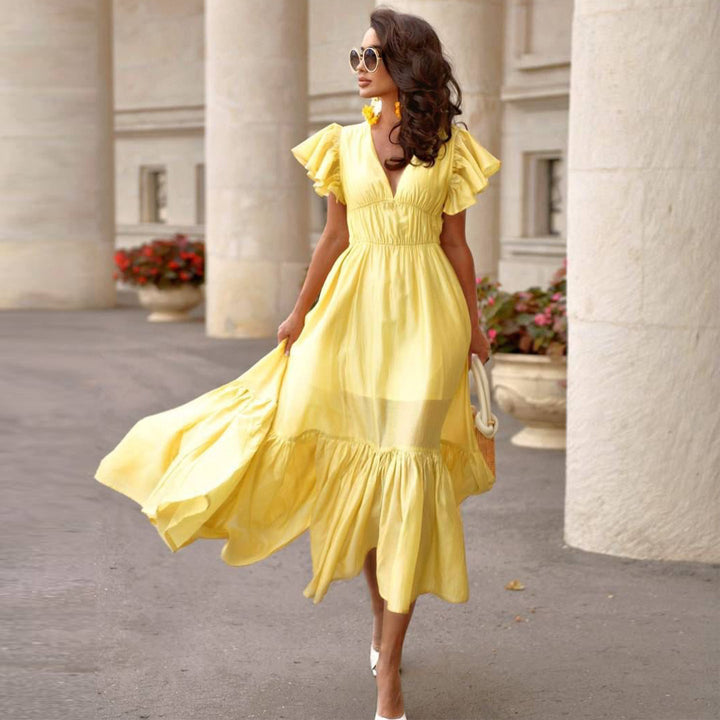 Damen Midi-Kleid mit voluminösen Rüschen und schmeichelndem Schnitt Drune