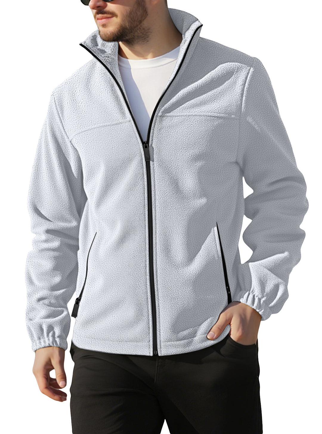 Herren nan warme Fleecejacke mit Reißverschluss, Stehkragen und Reißverschlusstaschen Drune