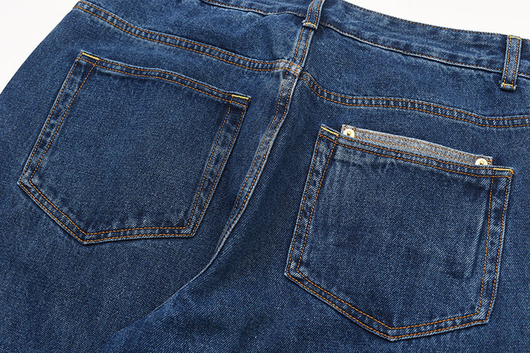 Damen High-Waisted Jeans im Vintage-Stil mit geradem Bein und praktischem Taschendesign Drune