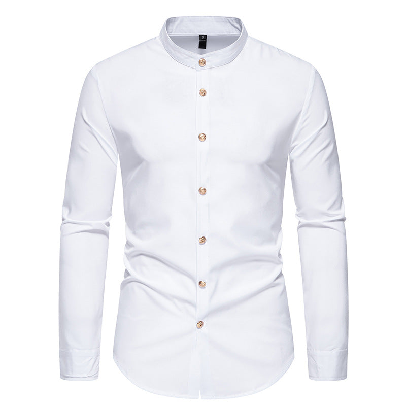 Herren Langarmhemd mit modernem Stehkragen und eleganten Knopfdetails Drune