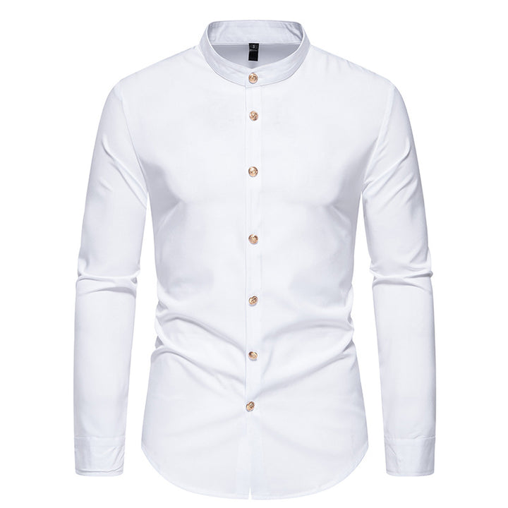 Herren Langarmhemd mit modernem Stehkragen und eleganten Knopfdetails Drune