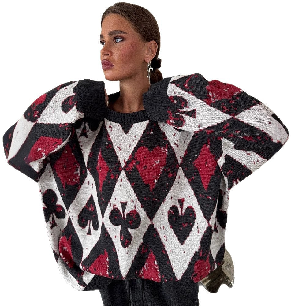 Damen Oversized Pullover mit kreativen Mustern und weitem Schnitt Drune