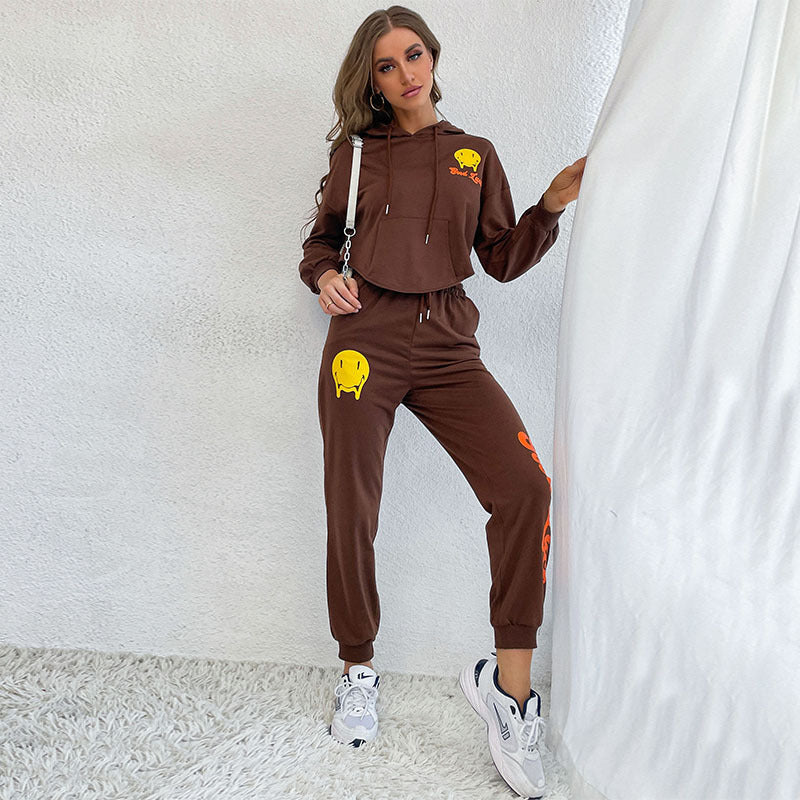 Damen lässiger Jogginganzug mit Kapuze und buntem Graphic-Print Drune