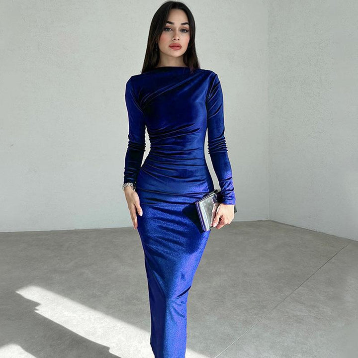 Damen Elegantes Longsleeve Kleid mit gerafftem Design Drune