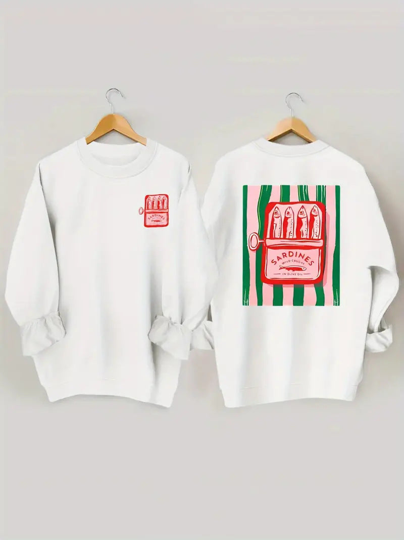 Damen Sweatshirt mit kreativer Sardinen-Grafik und lässigem Schnitt Drune