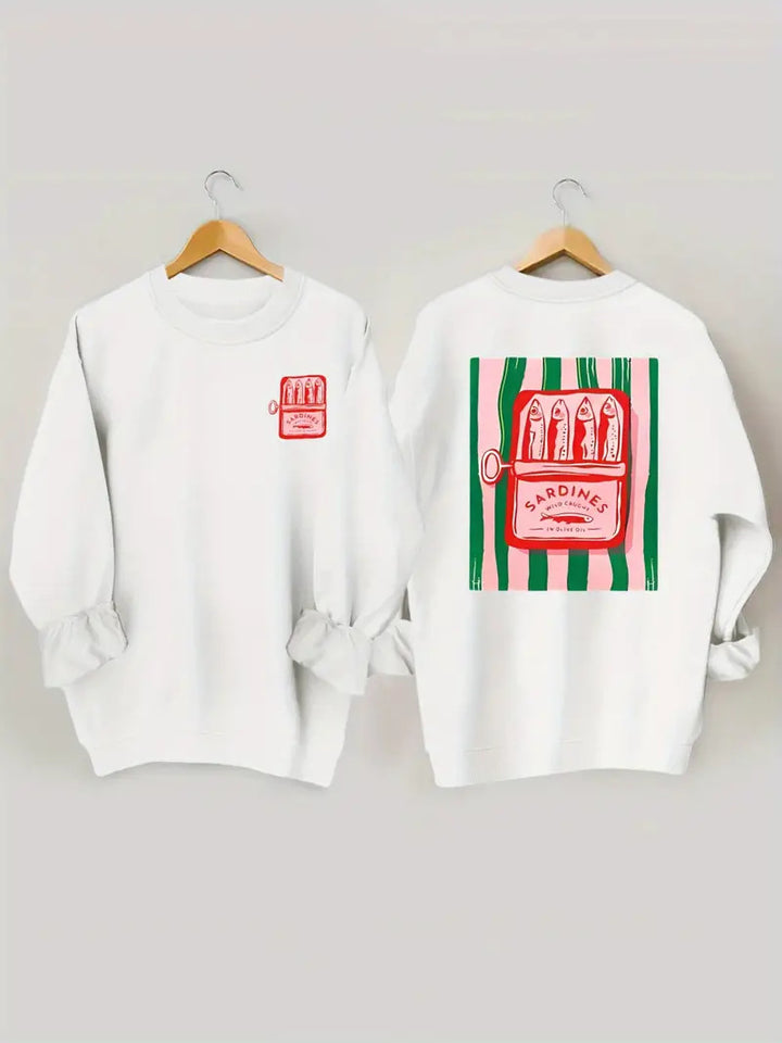 Damen Sweatshirt mit kreativer Sardinen-Grafik und lässigem Schnitt Drune