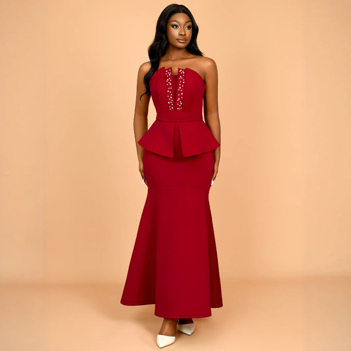 Damen Elegantes Peplum Abendkleid mit herzförmigem Ausschnitt und glitzernden Akzenten Drune