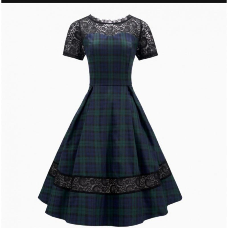 Damen Abendkleid mit Spitzenapplikationen und schwingendem Rock Drune
