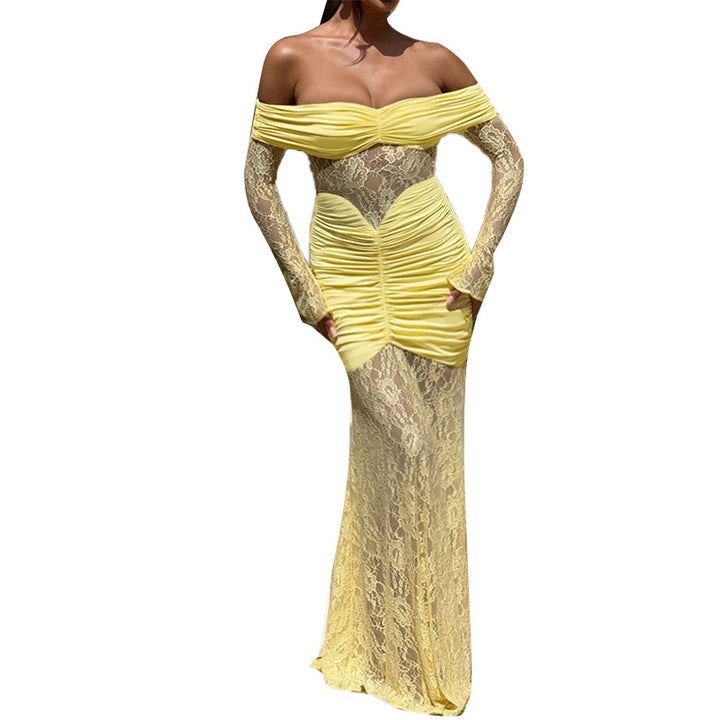 Damen Maxikleid mit schicker Raffung und schulterfreiem Design Drune